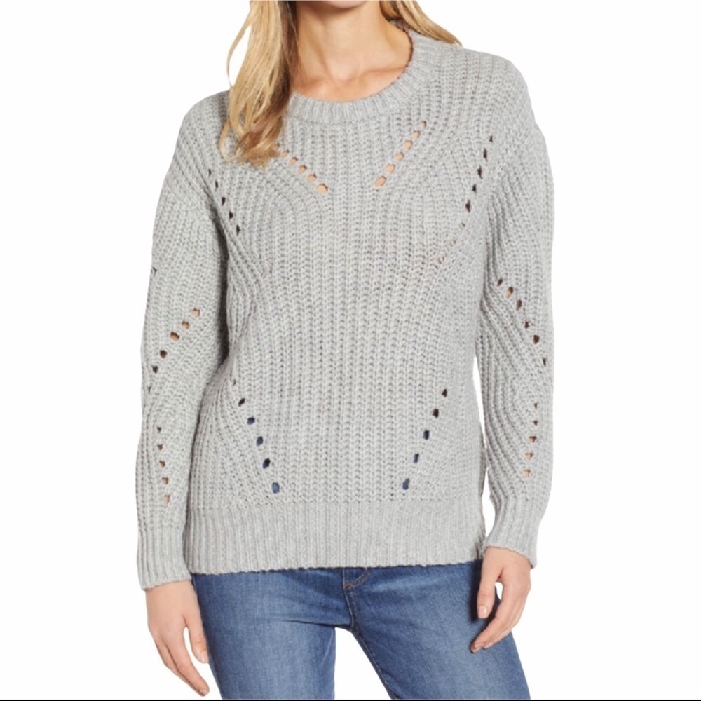 Vince Camuto Pointelle Sweater Open Knit Gray Size Large Pullover Style 5653133 - Picture 1 of 7